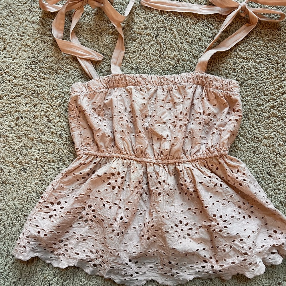 American Eagle Outfitters Pink Eyelet Tank Top